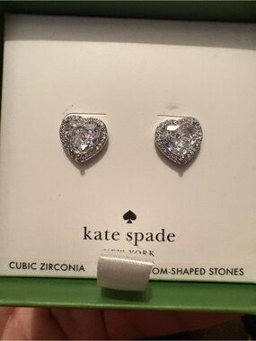 Kate Spade New York Silver Heart Cubic Zirconia Stud Earrings - Clear